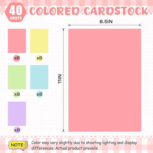 40 Sheets Pastel Colored Cardstock 8.5"x11", 5 Assorted Light Colors 180gsm/65lb Card Stock,Construction Paper for DIY Crafts, Card Making, Scrapbooking, Party Decorations, Kids School Projects in Kuwait