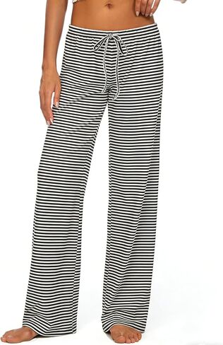 المرأة الرباط بيجامة السراويل مخطط عارضة بالازو واسعة الساق بنطلون طويل وواسع مريح ملابس خاصة السراويل السراويل in Kuwait