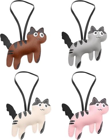 4 Pack Cat Bag Charms Leather Cute Animal Charm Keychain for Handbags Purse Backpack (White, Grey, Pink, Brown) in Kuwait