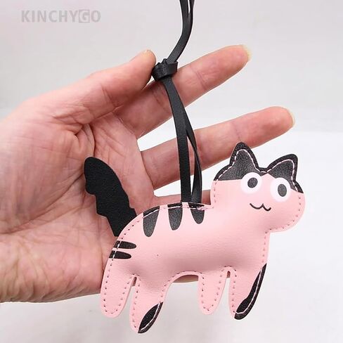 4 Pack Cat Bag Charms Leather Cute Animal Charm Keychain for Handbags Purse Backpack (White, Grey, Pink, Brown) in Kuwait