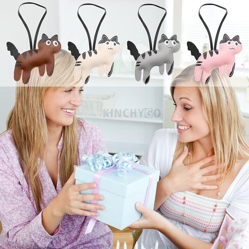 4 Pack Cat Bag Charms Leather Cute Animal Charm Keychain for Handbags Purse Backpack (White, Grey, Pink, Brown) in Kuwait