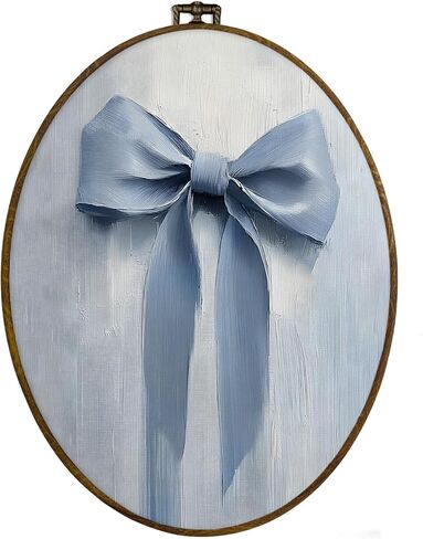 dvhdajed Coquette Light Blue Bow Oval Wall Art Decor, Preppy Aesthetic Blue Bows Framed Canvas Art, Girly Bows Oval Wall Hanging Decor for Girls Room Bathroom Bedroom, 8.7x11.3 Inch in Kuwait
