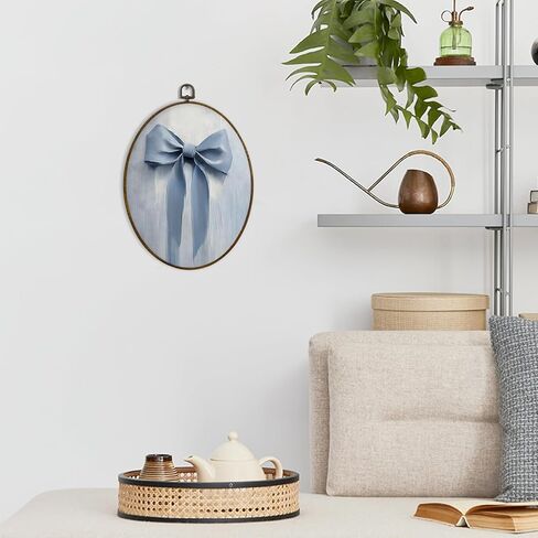 dvhdajed Coquette Light Blue Bow Oval Wall Art Decor, Preppy Aesthetic Blue Bows Framed Canvas Art, Girly Bows Oval Wall Hanging Decor for Girls Room Bathroom Bedroom, 8.7x11.3 Inch in Kuwait