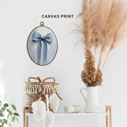 dvhdajed Coquette Light Blue Bow Oval Wall Art Decor, Preppy Aesthetic Blue Bows Framed Canvas Art, Girly Bows Oval Wall Hanging Decor for Girls Room Bathroom Bedroom, 8.7x11.3 Inch in Kuwait