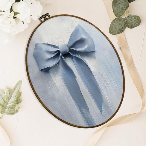 dvhdajed Coquette Light Blue Bow Oval Wall Art Decor, Preppy Aesthetic Blue Bows Framed Canvas Art, Girly Bows Oval Wall Hanging Decor for Girls Room Bathroom Bedroom, 8.7x11.3 Inch in Kuwait