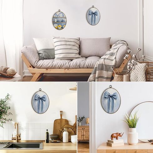 dvhdajed Coquette Light Blue Bow Oval Wall Art Decor, Preppy Aesthetic Blue Bows Framed Canvas Art, Girly Bows Oval Wall Hanging Decor for Girls Room Bathroom Bedroom, 8.7x11.3 Inch in Kuwait