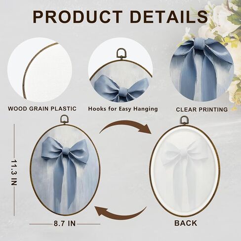 dvhdajed Coquette Light Blue Bow Oval Wall Art Decor, Preppy Aesthetic Blue Bows Framed Canvas Art, Girly Bows Oval Wall Hanging Decor for Girls Room Bathroom Bedroom, 8.7x11.3 Inch in Kuwait