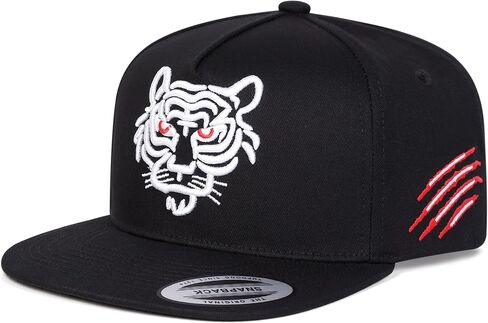 Flat Brim Trucker Cap, Adjustable Snapback Hat for Men Women, Baseball Cap Dad Gift with Tiger Embroidery, White in Saudi Arabia