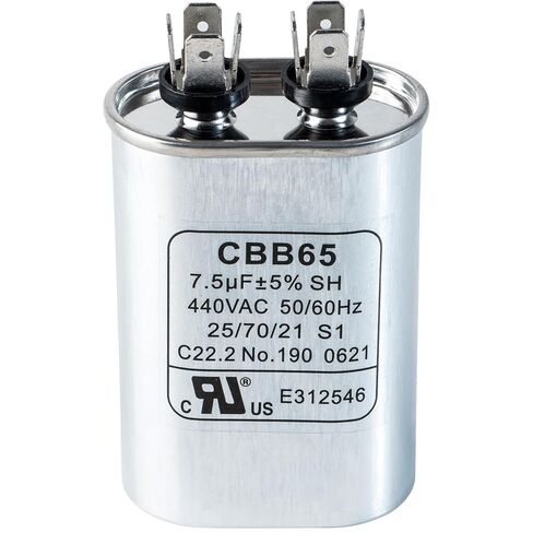 Canamax 60+10 uf 370-440 VAC ±5% Dual Round Run Start Capacitor - Replacement for AC Motor Run or Fan Start or Condenser Straight in Kuwait