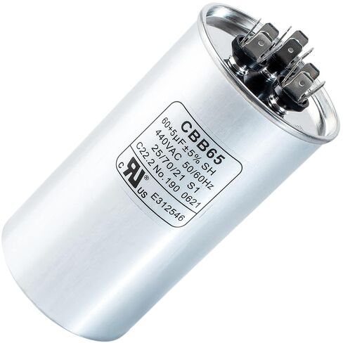 Canamax 60+10 uf 370-440 VAC ±5% Dual Round Run Start Capacitor - Replacement for AC Motor Run or Fan Start or Condenser Straight in Kuwait