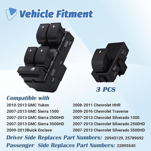 Driver Side Power Window Switch & 3 Pcs Passenger Window Switches, Compatible with 2007-2013 Chevy Silverado/GMC Sierra 1500 2500HD 3500HD/2009-16 Chevrolet Traverse/2010-13 Yukon/2008-11 HHR in Saudi Arabia