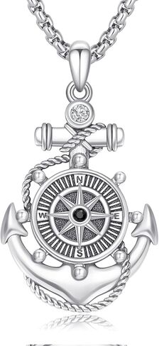 Compass Anchor Necklace 925 Sterling Silver Nautical Hope Dream Compass Inspirational Pendant,Anchor Jewelry Graduation Gifts for Women Men in Kuwait