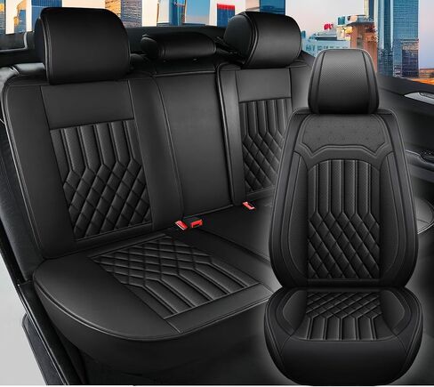 أغطية مقاعد السيارة لسيارة جيب شيروكي 2014-2023 أغطية مقاعد جلدية مقاومة للماء ناعمة غطاء مقعد السيارة واقيات مريحة لمقعد السيارة مع وسادة هوائية (أسود وأزرق، 5 مقاعد) in Kuwait
