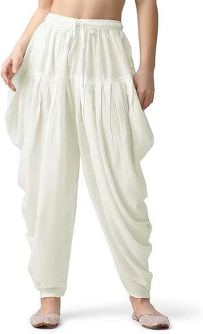 Womens Loose Fit Rayon Dhoti Pant Patiala Slawar Bottom Harem Pants Free Size (26 Inch to 38 Inch) (US, Alpha, One Size, Regular, Regular, Off White) in Kuwait