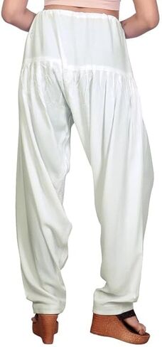 Womens Loose Fit Rayon Dhoti Pant Patiala Slawar Bottom Harem Pants Free Size (26 Inch to 38 Inch) (US, Alpha, One Size, Regular, Regular, Off White) in Kuwait