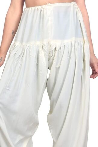 Womens Loose Fit Rayon Dhoti Pant Patiala Slawar Bottom Harem Pants Free Size (26 Inch to 38 Inch) (US, Alpha, One Size, Regular, Regular, Off White) in Kuwait