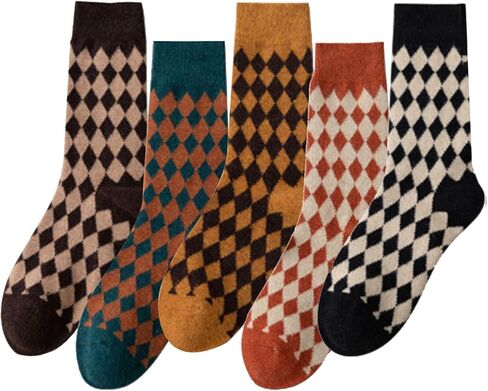 RosyClouds Classic Argyle Crew Socks for Women, Vintage Winter Warm Wool Casual Socks 5 Pack in Kuwait