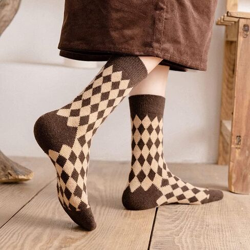 RosyClouds Classic Argyle Crew Socks for Women, Vintage Winter Warm Wool Casual Socks 5 Pack in Kuwait