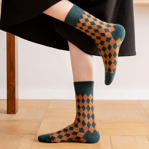 RosyClouds Classic Argyle Crew Socks for Women, Vintage Winter Warm Wool Casual Socks 5 Pack in Kuwait