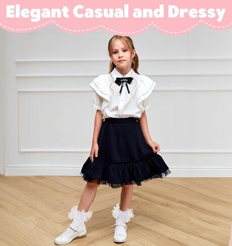 عبوة من 3 جوارب بيضاء مكشكشة، جوارب نسائية مكشكشة من الدانتيل للكاحل مع تصميم على شكل عروة، مريحة ومسامية للارتداء اليومي، نمط الأميرة in Kuwait