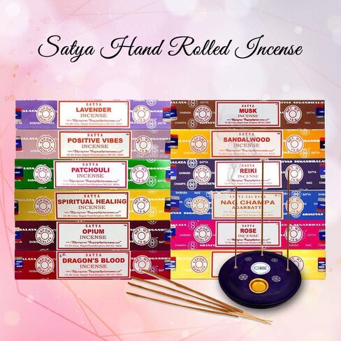 Satya Sai Baba Nag Champa Incense Sticks 15g Assorted - Pack of 12 Boxes with Wooden Incense Holder by Behal International in Kuwait