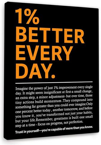 YEOION 1% Better Every Day Wall Decor,Black Motivational Quote Wall Art Canvas Frame Print for Home Office Workplace Wall Decor in Saudi Arabia