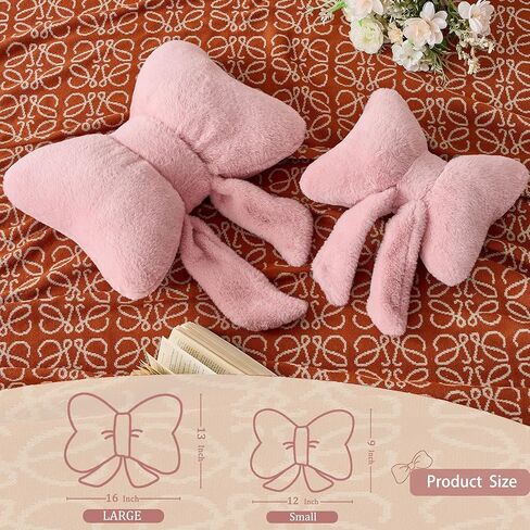 وسادة على شكل فيونكة وسائد زخرفية ديكور منزلي جمالي وسائد مقعد ناعمة وسادة رمي لطيفة للأريكة وديكور غرفة على شكل فيونكة وردي 12 * 9 بوصة in Kuwait