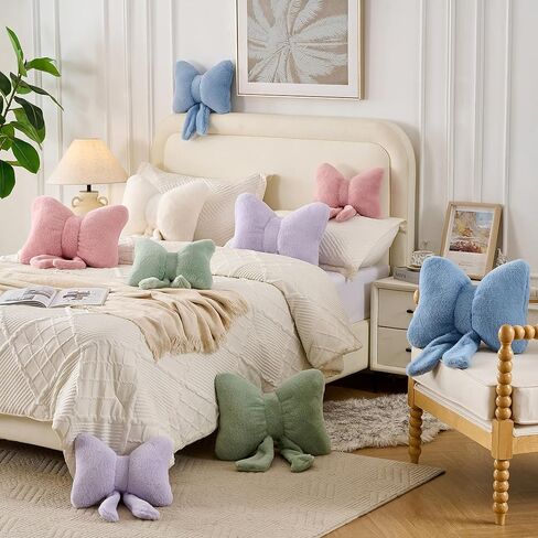 وسادة على شكل فيونكة وسائد زخرفية ديكور منزلي جمالي وسائد مقعد ناعمة وسادة رمي لطيفة للأريكة وديكور غرفة على شكل فيونكة وردي 12 * 9 بوصة in Kuwait