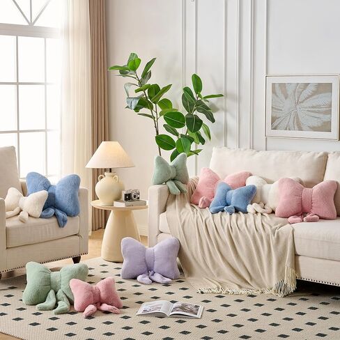 وسادة على شكل فيونكة وسائد زخرفية ديكور منزلي جمالي وسائد مقعد ناعمة وسادة رمي لطيفة للأريكة وديكور غرفة على شكل فيونكة وردي 12 * 9 بوصة in Kuwait