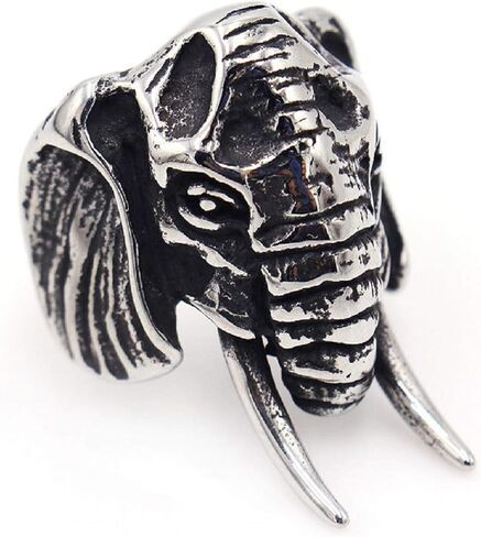 PikaLF Elephant Head Ring for Men, Stainless Steel Boho Ethnic Elephant Rings, Vint- Animal Ring Jewelry - Men in Saudi Arabia