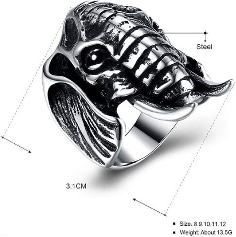 PikaLF Elephant Head Ring for Men, Stainless Steel Boho Ethnic Elephant Rings, Vint- Animal Ring Jewelry - Men in Saudi Arabia