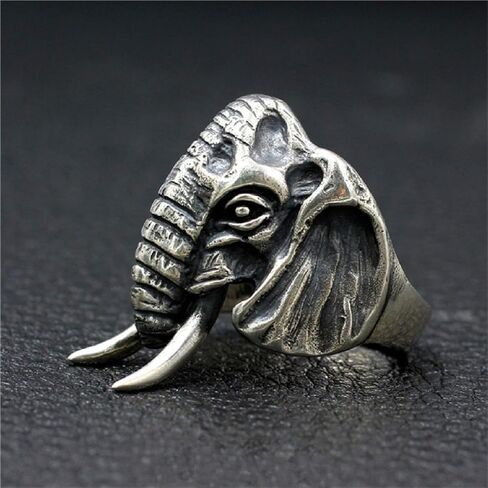 PikaLF Elephant Head Ring for Men, Stainless Steel Boho Ethnic Elephant Rings, Vint- Animal Ring Jewelry - Men in Saudi Arabia