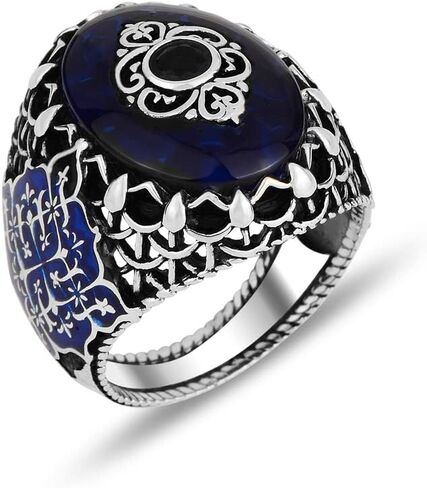 Silver Handmade Ring, Blue Agate Stone Ring, Ottoman Style Ring, Natural Stone Ring, 925k Sterling Silver Ring, Gift For Him in Kuwait