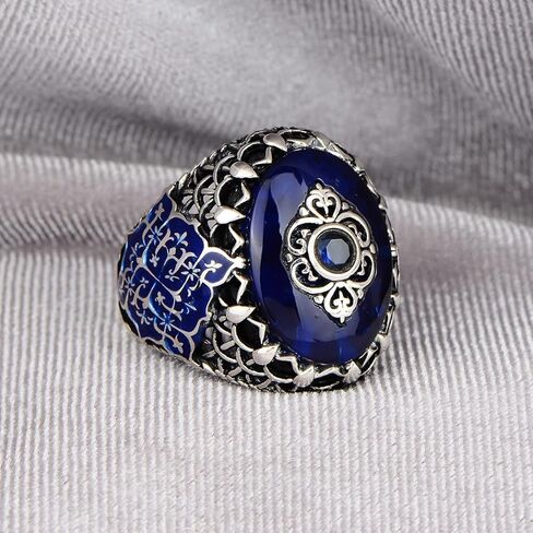 Silver Handmade Ring, Blue Agate Stone Ring, Ottoman Style Ring, Natural Stone Ring, 925k Sterling Silver Ring, Gift For Him in Kuwait