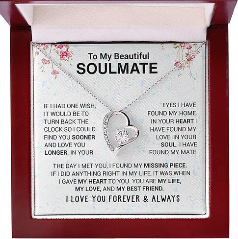To My Beautiful Soulmate Necklace for Women – Romantic Necklace for Wife from Husband or Girlfriend from Boyfriend – Soulmate Jewelry Gift for Birthday, Anniversary, Christmas with Gift Box in Saudi Arabia