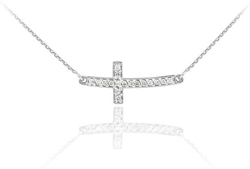 Sideways Curved Cross Cute CZ Necklace in Kuwait