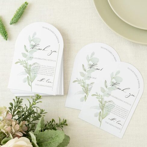 Crisky Arch Design Greenery Thank You Place Setting Cards, 100 Pcs, Chic and Elegant Wedding Table Centerpieces and Decorations, 4 x 6 inch in Saudi Arabia