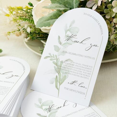 Crisky Arch Design Greenery Thank You Place Setting Cards, 100 Pcs, Chic and Elegant Wedding Table Centerpieces and Decorations, 4 x 6 inch in Saudi Arabia
