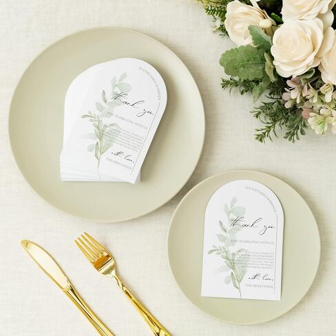 Crisky Arch Design Greenery Thank You Place Setting Cards, 100 Pcs, Chic and Elegant Wedding Table Centerpieces and Decorations, 4 x 6 inch in Saudi Arabia