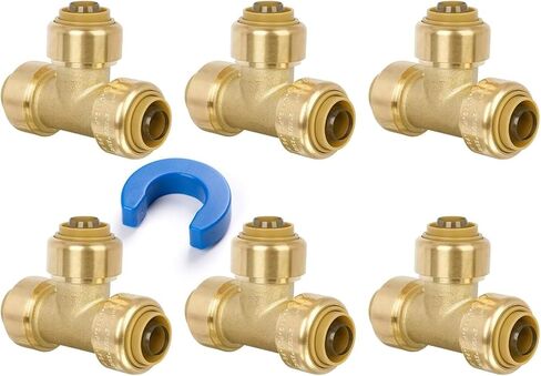 1/2" Push to Conect Tee for PEX, Copper, CPVC Pipe, Brass Plumbing Fitting with Upgraded Stiffener (6 Pack) in Kuwait