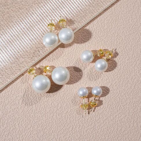 4 أزواج من أقراط اللؤلؤ الكبيرة، أعمدة فضية مطلية بالذهب عيار 14 قيراط، لا تسبب الحساسية، لآلئ كبيرة مقلدة، 8 مم/10 مم/12 مم/14 مم للنساء in Kuwait