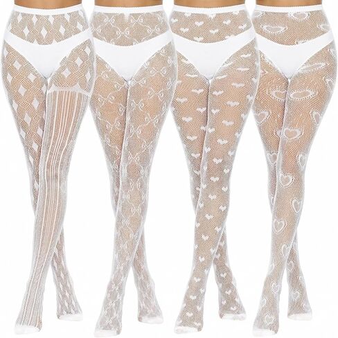 4 Pairs Women Fishnet Thigh High Stockings Bow Patterned Pantyhose Lace Stockings Leggings for Women Halloween in Saudi Arabia