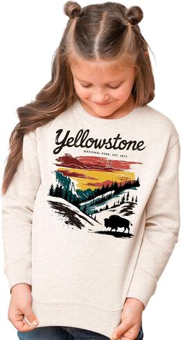 Yellowstone National Park Sweatshirt, Vintage Scenic Design with Buffalo in Kuwait
