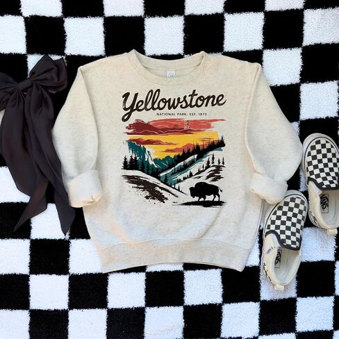 Yellowstone National Park Sweatshirt, Vintage Scenic Design with Buffalo in Saudi Arabia