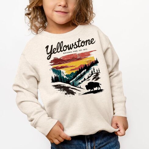 Yellowstone National Park Sweatshirt, Vintage Scenic Design with Buffalo in Saudi Arabia