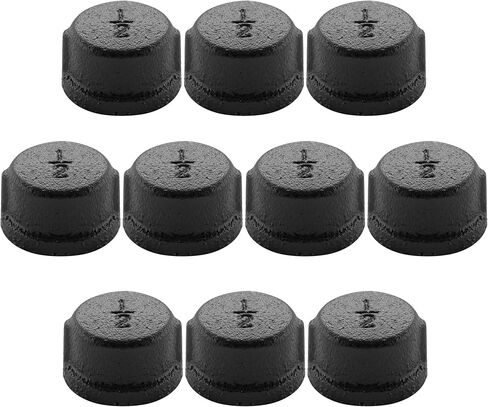 أغطية تركيب الأنابيب الصناعية السوداء مقاس 3/4 بوصة - مجموعة من 10 أغطية أنابيب معدنية من الحديد المصبوب من Home Expert لدعامة رف Steampunk العتيقة للسباكة بنفسك in Kuwait