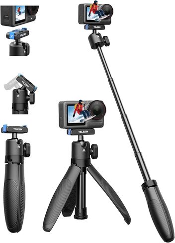 TELESIN Selfie Stick Tripod Handle Grip for GoPro Phone| 360 Ball Joint Stabilizer Holder Handler Extension Pole for Go Pro Max 12 11 10 9 8 7 Insta360 X3 X4 Ace Pro DJI Action 4 Pocket 3 Accessories in Kuwait