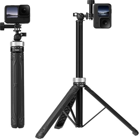 TELESIN Selfie Stick Tripod Handle Grip for GoPro Phone| 360 Ball Joint Stabilizer Holder Handler Extension Pole for Go Pro Max 12 11 10 9 8 7 Insta360 X3 X4 Ace Pro DJI Action 4 Pocket 3 Accessories in Kuwait