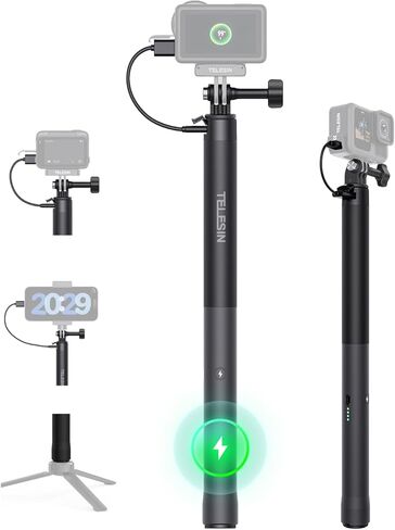 TELESIN Selfie Stick Tripod Handle Grip for GoPro Phone| 360 Ball Joint Stabilizer Holder Handler Extension Pole for Go Pro Max 12 11 10 9 8 7 Insta360 X3 X4 Ace Pro DJI Action 4 Pocket 3 Accessories in Kuwait