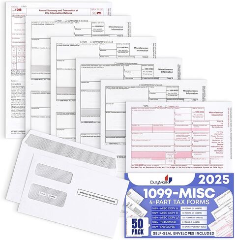 1099 MISC Forms 2022, 4 Part Laser Tax Forms, 50 Vendors Kit with 50 Self-Seal Envelopes – Great for QuickBooks and Accounting Software, 2022 1099 MISC in Saudi Arabia